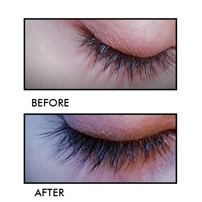 Before and After the use of Eye Glimmer's Lash Growth Serum